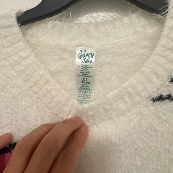 Justice White Sweater with Grinch and Reindeer Design - Picture 5 of 6